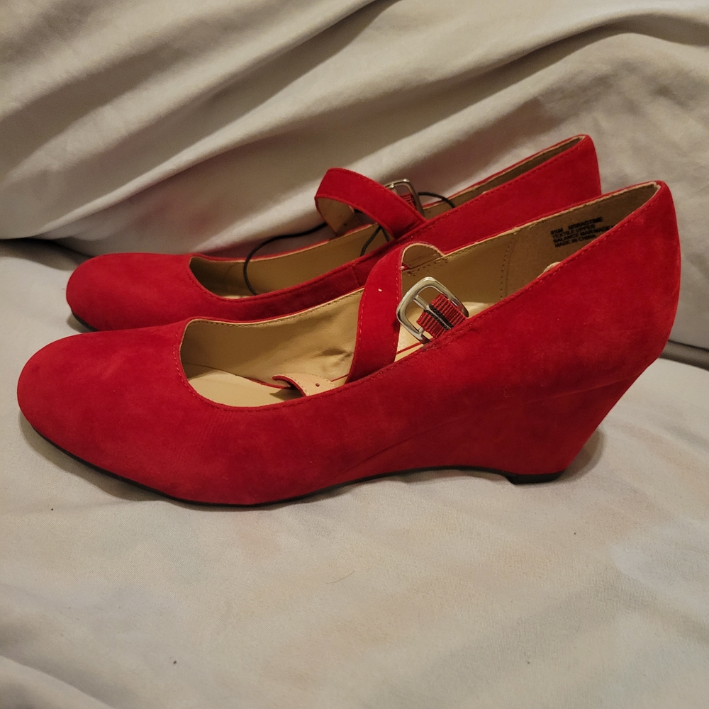 Madeline Stuart Red Suede Wedges